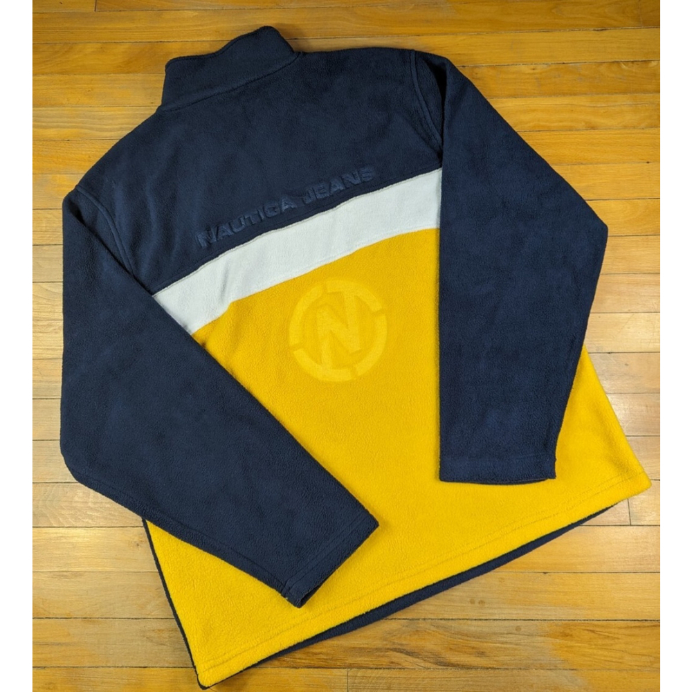Vintage 90s Nautica Jeans Embossed Logo Half-Zip Fleece Pullover Sweater Size XL
